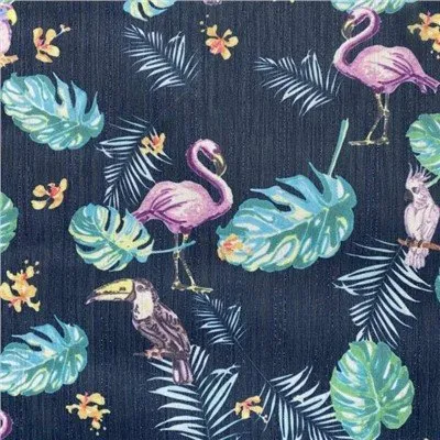 Tessuto in creponne di poliestere con stampa hawaiana